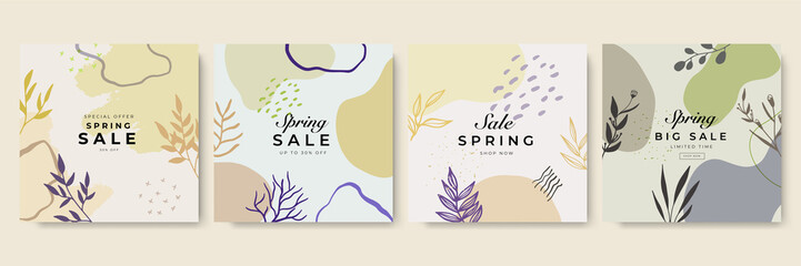 Minimalist abstract nature art shapes collection. Pastel color doodle bundle for fashion design, summer season or natural concept. Modern hand drawn plant leaf and tropical shape decoration set.