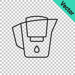 Black line Water jug with a filter icon isolated on transparent background. Vector