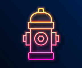 Glowing neon line Fire hydrant icon isolated on black background. Vector
