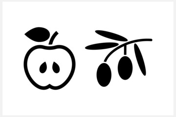 Doodle olive and apple clipart. Branch with leaf and fruit isolated. Vector stock illustration. EPS 10