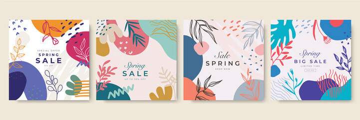 Social media sale spring banners design. Vector illustration templates suitable for web banners, social media posts, mobile app, internet ads.