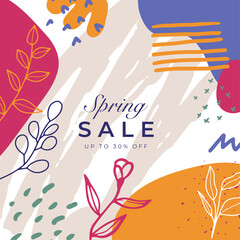 Modern Floral Spring sale hand drawn colorful post design template