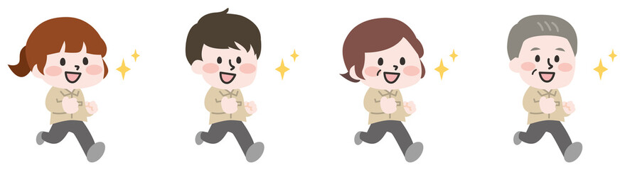 小走りする作業員たち