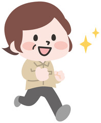 小走りする作業員のシニア女性