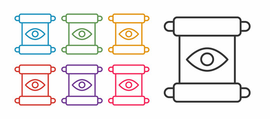 Set line Magic scroll icon isolated on white background. Decree, paper, parchment, scroll icon. Set icons colorful. Vector