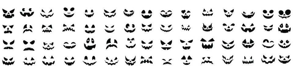 Pumpkin face icon vector set. Halloween illustration sign collection.