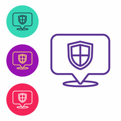 Set line Location shield icon isolated on white background. Insurance concept. Guard sign. Security, safety, protection, privacy concept. Set icons colorful. Vector