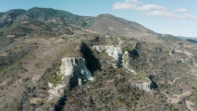 Landscape view of Hierve El Agua, Natural pools touristic attraction in San Lorenzo Albarradas, Oaxaca, Mexico