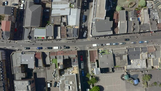 Top down drone shot over Brick Lane East London