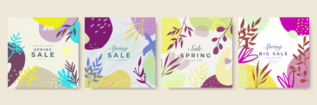 Social media template banner fashion sale promotion. fully editable instagram and facebook square post frame puzzle organic sale poster. green floral water color vector background