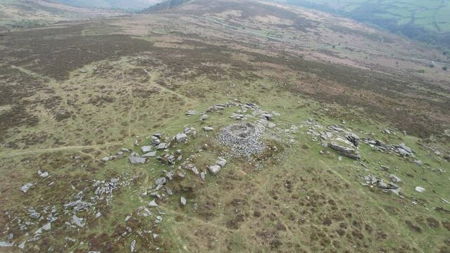 Yar Tor cain Dartmoor National park drone aerial view