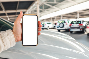Mockup blank screen mobile phone for app or web site mockup promotion. Ideal for auto dealership, automobile service online, smart car concept, Car shopping online.