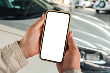 Blank screen of smartphone on holder for Navigate or GPS