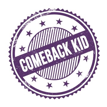 COMEBACK KID text written on purple indigo grungy round stamp.