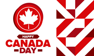Happy Canada Day. National holiday, celebrated annual in July 1. Canadian flag. Maple leaf. Patriotic symbol and elements. Poster, card, banner and background. Vector illustration