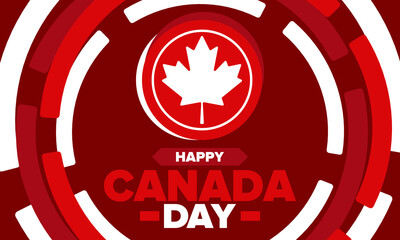 Happy Canada Day. National holiday, celebrated annual in July 1. Canadian flag. Maple leaf. Patriotic symbol and elements. Poster, card, banner and background. Vector illustration