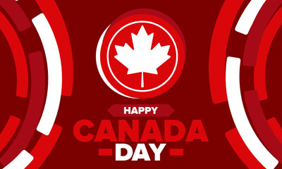 Happy Canada Day. National holiday, celebrated annual in July 1. Canadian flag. Maple leaf. Patriotic symbol and elements. Poster, card, banner and background. Vector illustration