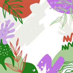 Abstract flowers design template for social media posts, stories, banners, mobile apps, web, print, ads. Vector layout with copy space for text, organic shapes, florals. Pastel colors, natural motifs