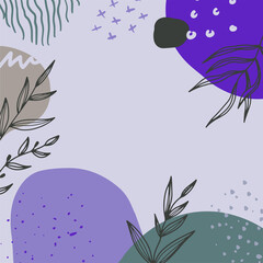 Abstract flowers design template for social media posts, stories, banners, mobile apps, web, print, ads. Vector layout with copy space for text, organic shapes, florals. Pastel colors, natural motifs