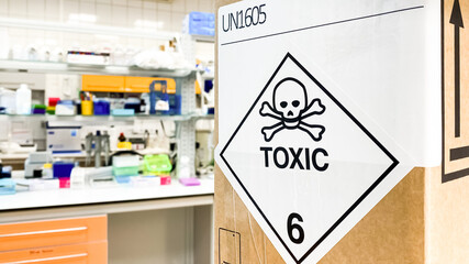 Cardboard packaging containing toxic and dangerous goods. 