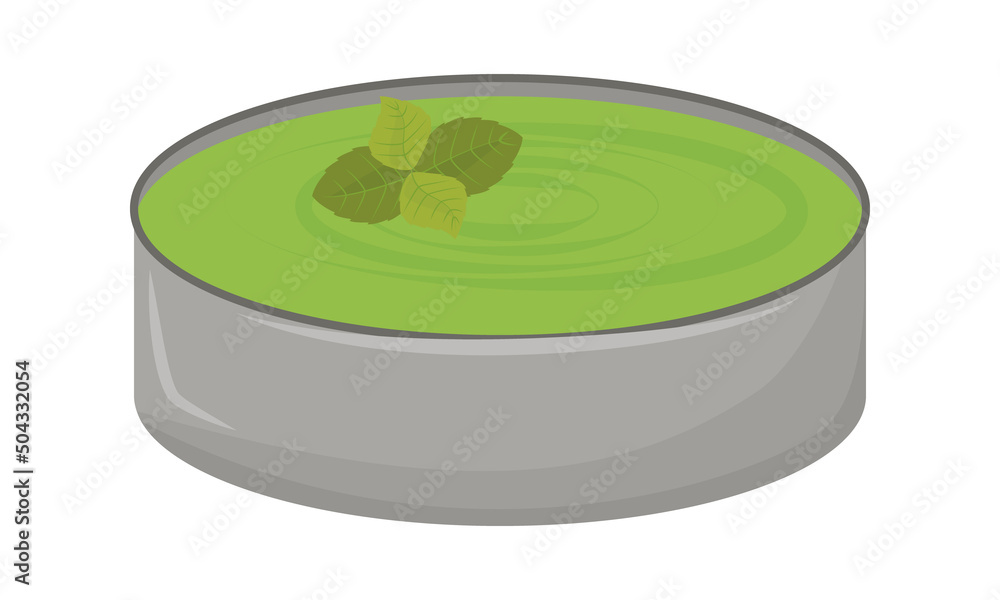 Poster green soup in bowl semi flat color vector element. full sized object on white. course seasoned with 