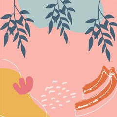 Universal hand drawn floral template for cover. Home decor, backgrounds, cards. Children abstract and floral design in doodle style. Vector illustration and seamless pattern