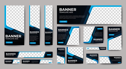 Modern banner design web template Set, Horizontal header web banner. Modern Gradient Blue cover header background for website design, Social Media Cover ads banner, flyer, invitation card
