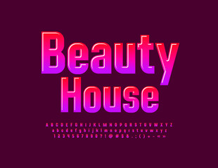 Vector glossy logo Beauty House. Modern Elegant Font. Creative Alphabet Letters and Numbers