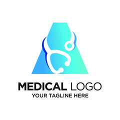 Letter A Stethoscope Logo Design Template Inspiration, Vector Illustration.