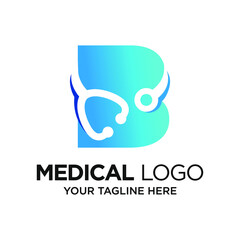 Letter B Stethoscope Logo Design Template Inspiration, Vector Illustration.