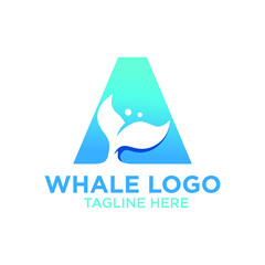Letter A Whale Logo Design Template Inspiration, Vector Illustration.