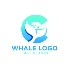 Letter C Whale Logo Design Template Inspiration, Vector Illustration.