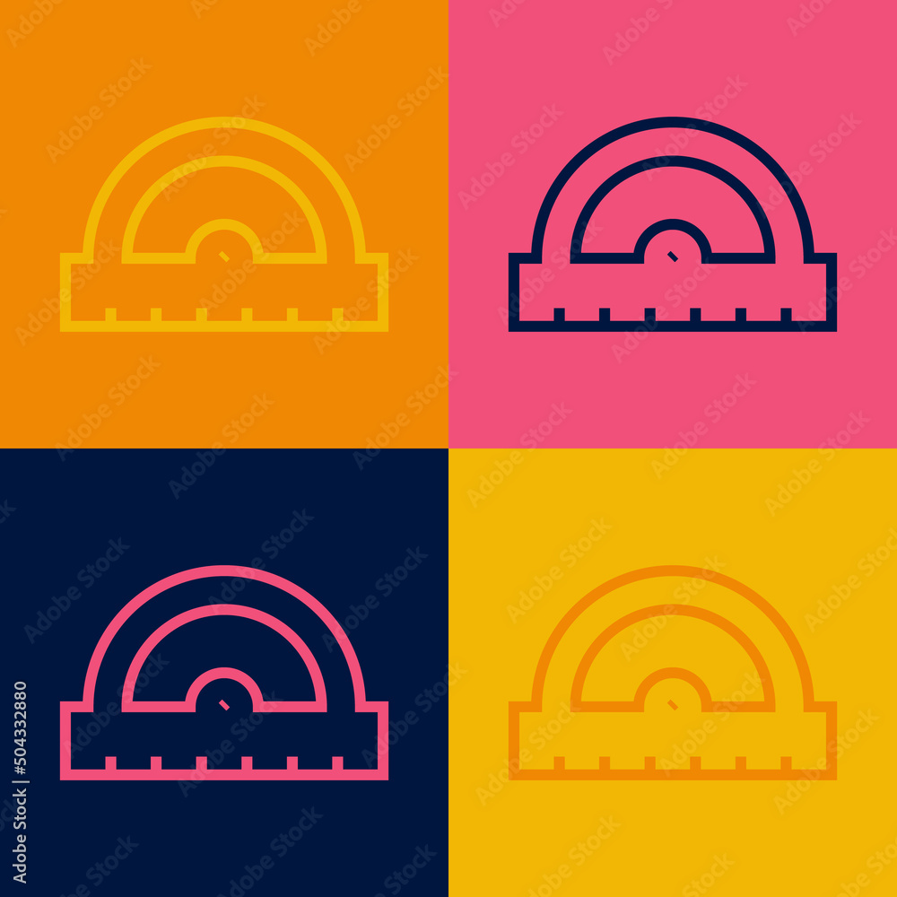 Poster pop art line protractor grid for measuring degrees icon isolated on color background. tilt angle met