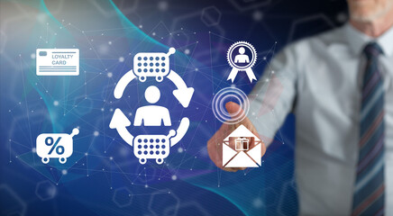 Man touching a customer loyalty concept