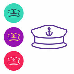 Set line Captain hat icon isolated on white background. Set icons colorful. Vector