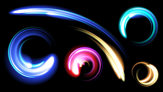 【ベクターデータ】(黒背景) 弧を描く光のアーチ