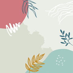 Minimalist abstract background with outline leaves