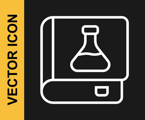 White line Chemistry book icon isolated on black background. Vector