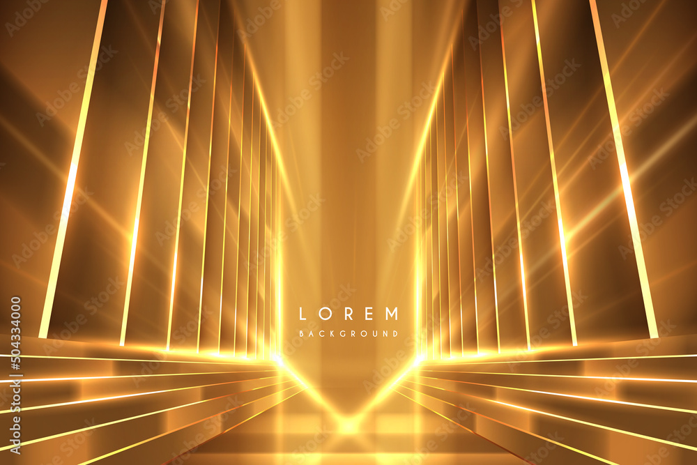 Wall mural abstract golden shapes with light effect background