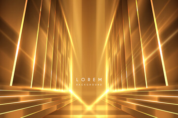 Abstract golden shapes with light effect background - obrazy, fototapety, plakaty