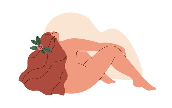 Woman masturbating, stimulating herself. Young naked female arousing during solo sex, masturbation. Sexual pleasure and orgasm concept. Flat graphic vector illustration isolated on white background