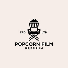 Premium popcorn cinema film vector black logo icon design