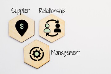 hexagon with icons and the word supplier relationship management