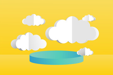 3d social media post template banner, cloud papper cut style with podium design