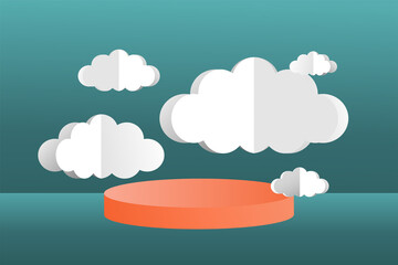 3d social media post template banner, cloud papper cut style with podium design