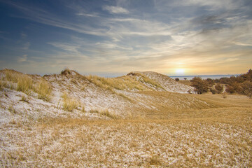 high dune on the darss. Viewpoint in the national park. Beach, Baltic Sea, sky and sea.
