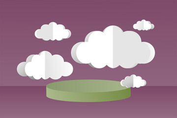 3d social media post template banner, cloud papper cut style with podium design