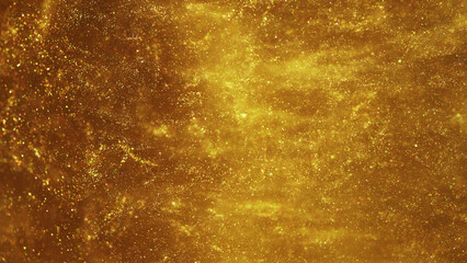Golden glitters in water, abstract background.