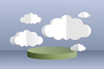 3d social media post template banner, cloud papper cut style with podium design
