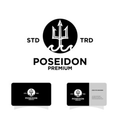 Trident sea vintage logo design illustration